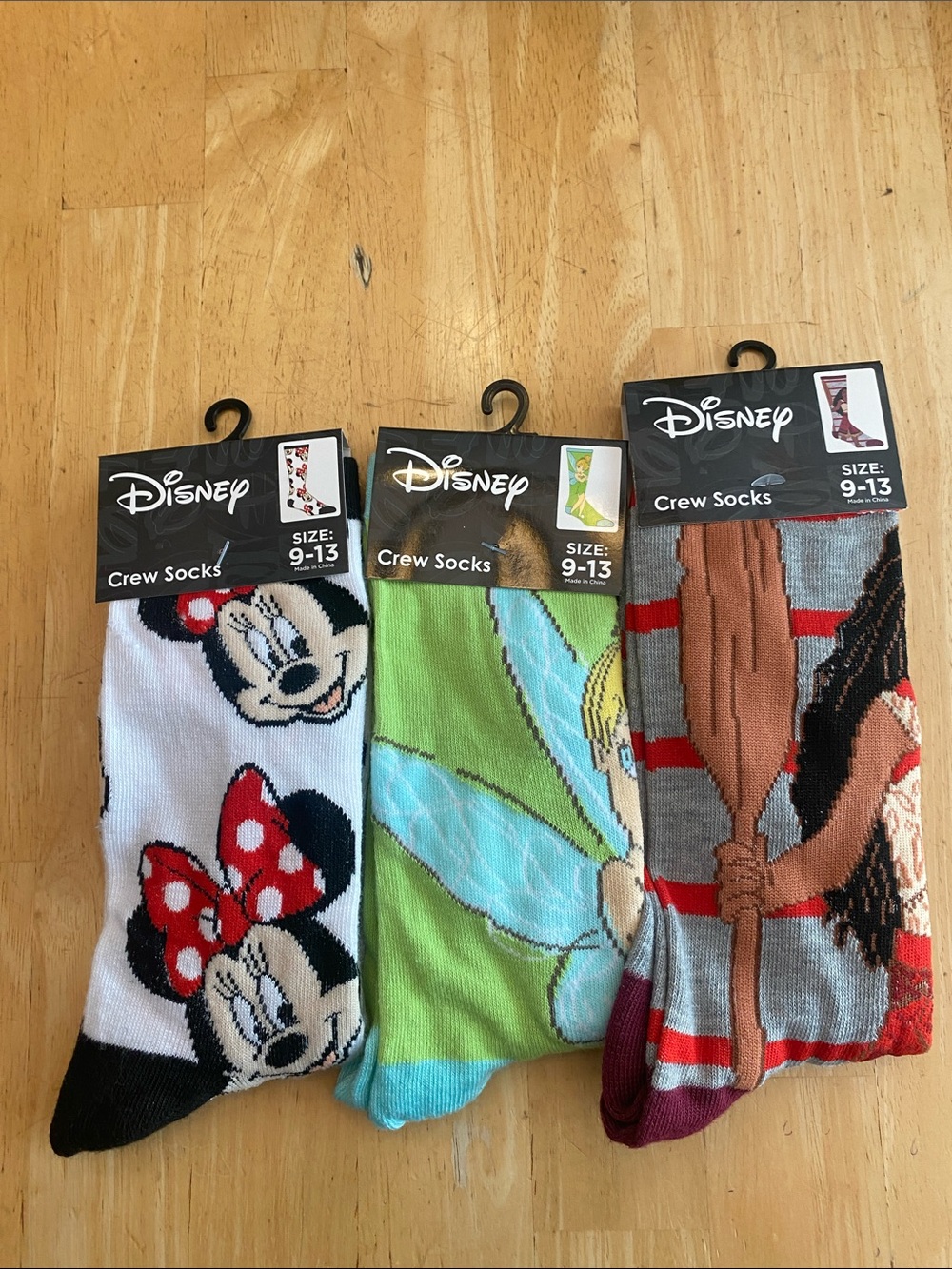 Disney bundle 3 pair Crew Socks Minnie Mouse Tinkerbell Moana NWT one size 9-13